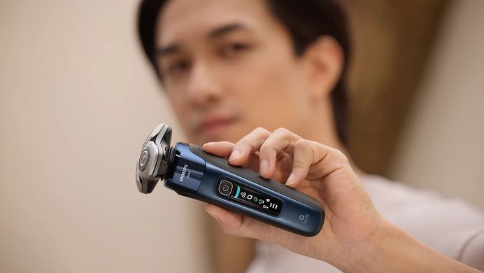 Philips Бритва електр. Series i9000 Prestige SkinIQ роторная, бритв.головок-3, Li-Ion, сух.+влажн., индикат. заряда, тверд. чехол, синий X9003/30 фото