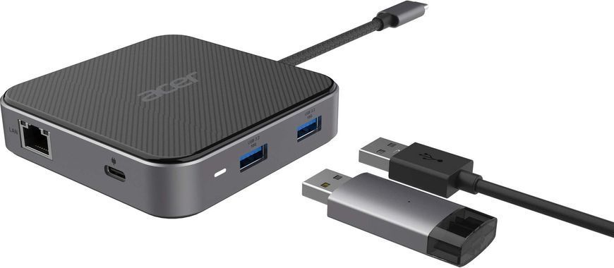 Acer Хаб USB-С > HDMI/DP/2xUSB-A3.2/USB-C/RJ45/mini-jack, 0.15м, чорний HP.DSCAB.013 фото