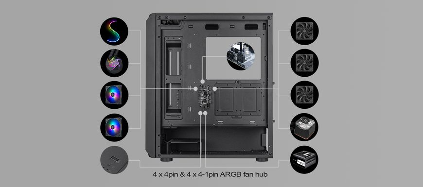 Корпус SilverStone FARA FA511Z-BG, без БП, 2xUSB3.0, 3x120mm ARGB fan, TG Side Panel, ARGB light strip, ATX, Black SST-FA511Z-BG фото