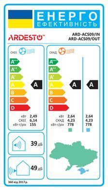 ARDESTO Кондиционер CoolAir 25м2 on/off 9000BTU 2.5кВт A/A -7&deg;С Wi-Fi R32 белый