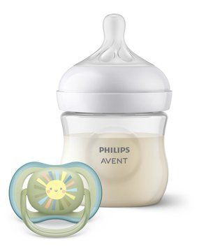 AVENT Набір пляшка для годування Avent Natural 125 мл, природній потік + Пустушка Ulta Air 0-6м SCD837/10 фото