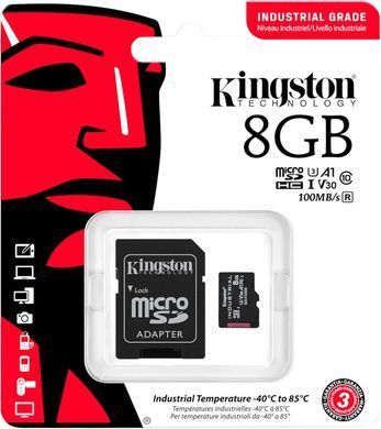 Kingston Карта памяти microSD 8GB C10 UHS-I U3 A2 V30 R100/W80MB/s + SD Industrial SDCIT2/8GB фото