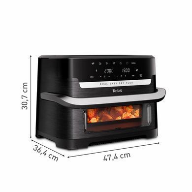 Tefal Мультипіч Tefal Dual Easy Fry Flex, 2700Вт, чаша-5.5+3.5л, сенсорне керув., з віконцем, 2 чаши, гриль, пластик, чорний EY9228E0 фото