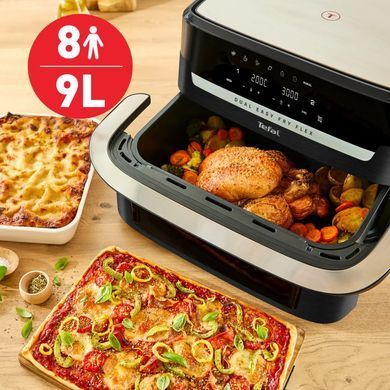 Tefal Мультипіч Tefal Dual Easy Fry Flex, 2700Вт, чаша-5.5+3.5л, сенсорне керув., з віконцем, 2 чаши, гриль, пластик, чорний EY9228E0 фото