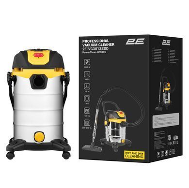2E Пилосос професійний 2E PowerClean 30S 1200Вт 17кПа контейнер 30л розетка 220В/2000В вологе/сухе прибирання функція повітродувки IPX4 6.3кг 2E-VC3012SSD фото