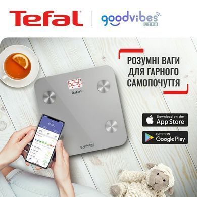 Tefal Ваги підлогові Goodvibes Life, 160кг, Bluetooth, AAAx3 в комплекті, скло, сірий BM9600S1 фото