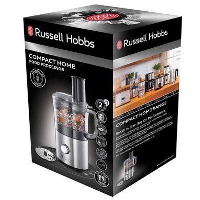 Кухонная машина Russell Hobbs Compact Home, 500Вт, чаша-пластик, корпус-металл, насадок-4, серебристый 25280-56 фото