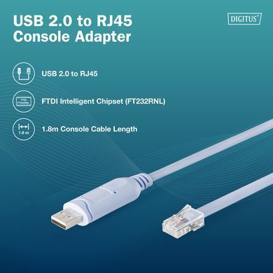 Digitus Адаптер USB 2.0 > RJ45 (M/M), FT232RNL, 1.8m DA-70173 фото