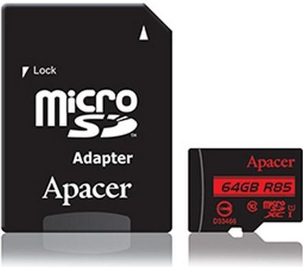 Карта пам'яті Apacer microSD 64GB C10 UHS-I R85MB/s + SD AP64GMCSX10U5-R фото