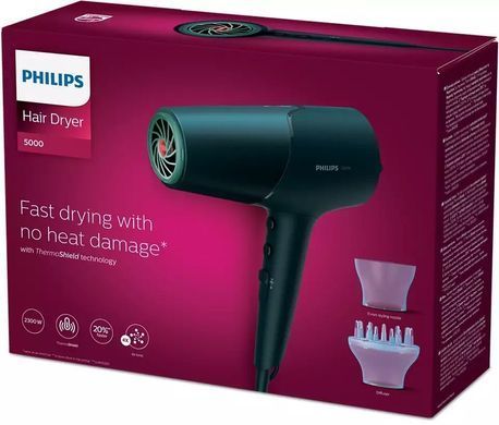 Philips Фен 5000 Series, 2300Вт, 3 режими, дифузор, іоніз-я, хол. обдув, темно-синій BHD512/00 фото