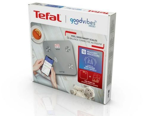 Tefal Ваги підлогові Goodvibes Life, 160кг, Bluetooth, AAAx3 в комплекті, скло, сірий BM9600S1 фото