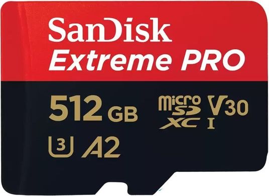 Карта пам'яті SanDisk microSD 512GB C10 UHS-I U3 R200/W140MB/s Extreme Pro V30 + SD SDSQXCD-512G-GN6MA фото