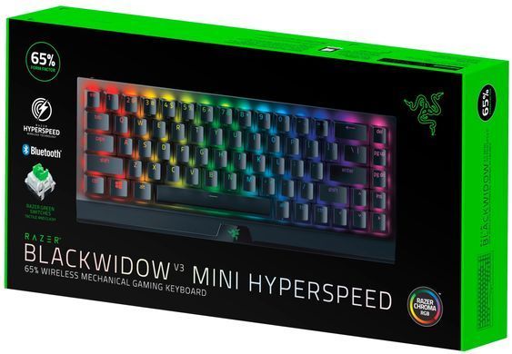 Razer Клавиатура игровая BlackWidow V3 Mini HyperSpeed Green Switch WL/BT/USB RU RGB, Black RZ03-03891600-R3R1 фото