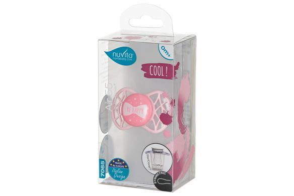 Пустушка Nuvita 7065 Air55 Cool симетрична 0m+ "BE HAPPY" кольору "рожевий кварц" NV7065RQ фото
