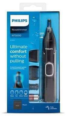 Philips Тример Series 5000, для бороди, вусів, окантовки, брови, носа та вух, 1хАА, насадок-4, чохол, сталь, чорний NT5650/16 фото
