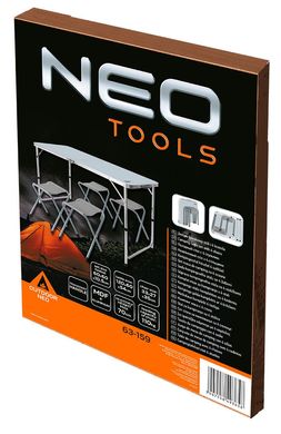Набір стіл та стільці розкладні Neo Tools, стіл 120х60х54(74)см, 4 стільці, 6.9кг 63-159 фото