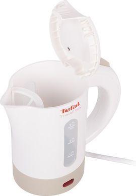 Електрочайник Tefal Travel-o-city&nbsp;, 0,5л, STRIX, пластик, в комплекті 2 склянки + 2 ложки, біло-бежевий KO120130 фото