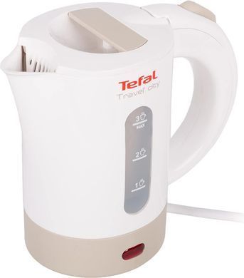 Електрочайник Tefal Travel-o-city&nbsp;, 0,5л, STRIX, пластик, в комплекті 2 склянки + 2 ложки, біло-бежевий KO120130 фото