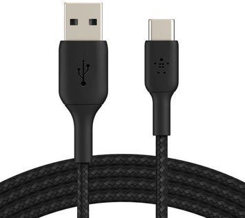 Belkin Кабель USB-A > USB-C заряджання/синхронізації 2м, 15Вт, Type-C, плетений, чорний CAB002BT2MBK фото