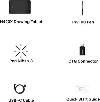 Huion Графічний планшет 4.17"x 2.6" H420X USB-C чорний H420X фото