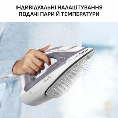 Tefal Праска Tefal Virtuo 30, 2000Вт, 240мл, паровий удар -120гр, постійна пара - 27гр, керам. підошва, сіро-фіолетовий FV2C43E0 фото