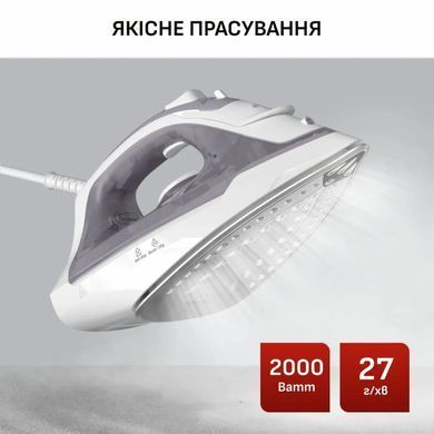 Tefal Праска Tefal Virtuo 30, 2000Вт, 240мл, паровий удар -120гр, постійна пара - 27гр, керам. підошва, сіро-фіолетовий FV2C43E0 фото