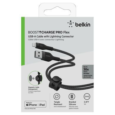 Belkin Кабель USB-A - Lightning витой, силиконовый, с ремешком на магните, 1м, черный CAA010BT1MBK фото