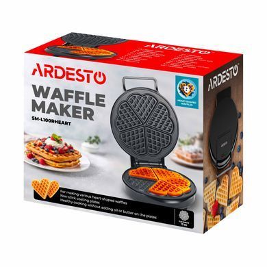ARDESTO Вафельниця Ardesto 1200Вт, вафлі в формі сердця, корпус-пластик, чорний SM-L100RHEART фото