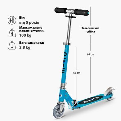 Самокат MICRO серії "Sprite" - БЛАКИТНИЙ ОАЗИС (складаний, до 100 кг (kg), двоколісний) SA0024 фото