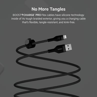 Belkin Кабель USB-A - Lightning витой, силиконовый, с ремешком на магните, 1м, черный CAA010BT1MBK фото