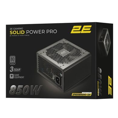 2E Gaming Блок питания Solid Power Pro (850W), >85%, 80+ Bronze, 120mm, 1xMB 24pin(20+4), 2xCPU 8pin(4+4), 3xMolex, 6xSATA, 4xPCIe 8pin(6+2), 1x12VHPWR, Semi Modular 2E-SP850BRSMII-120 фото