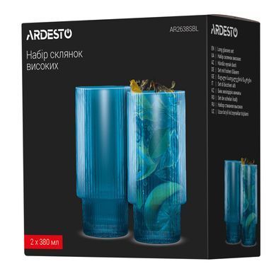 ARDESTO Набор стаканов низких, 380мл, 2шт, стекло, голубой AR2638SBL фото