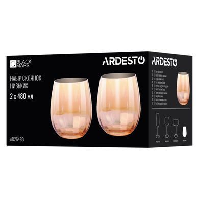 ARDESTO Набір склянок низьких Black Mars Amber 480мл, 2шт, скло, золотистий AR2648G фото