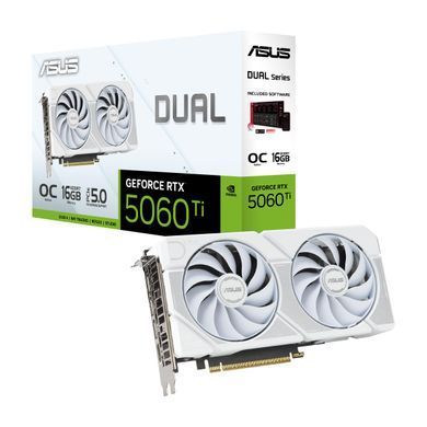 ASUS Відеокарта GeForce RTX 5060 TI 16GB GDDR7 OC DUAL-RTX5060TI-O16G-WHITE білий 90YV0MH6-M0NA00 фото