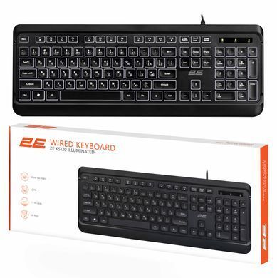 2E Клавіатура мембранна KS120 104key, USB-A, EN/UK, White LED, чорний 2E-KS120UB_UA фото