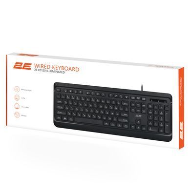 2E Клавіатура мембранна KS120 104key, USB-A, EN/UK, White LED, чорний 2E-KS120UB_UA фото
