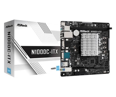 ASRock Материнська плата N100DC-ITX Intel Quad core N100 (up to 3.4GHz) 1xDDR4 M.2 HDMI mITX N100DC-ITX фото