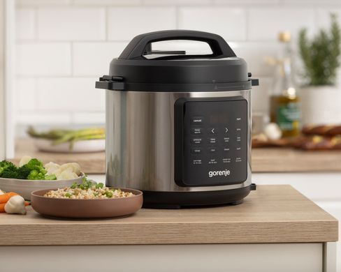 Gorenje pressure cooker, 1000W, bowl-6l, electronic control, aluminum/plastic, black-silver GMC6SBK фото