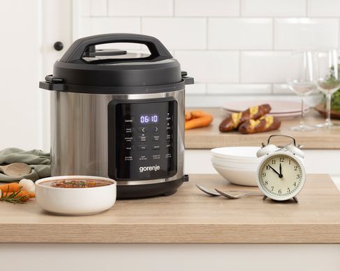 Gorenje pressure cooker, 1000W, bowl-6l, electronic control, aluminum/plastic, black-silver GMC6SBK фото