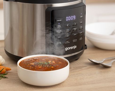 Gorenje pressure cooker, 1000W, bowl-6l, electronic control, aluminum/plastic, black-silver GMC6SBK фото