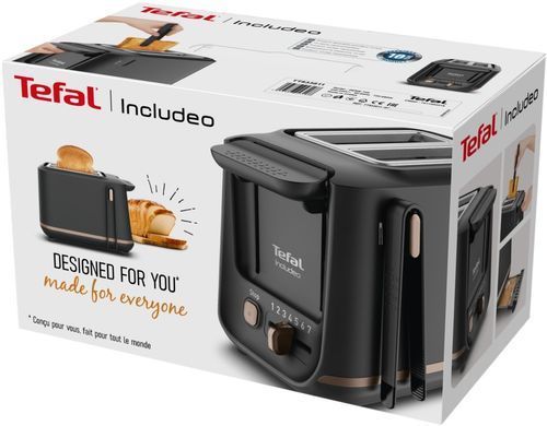 Tefal Тостер Includeo 850Вт, розморожування, щипці, термопластик, чорний
