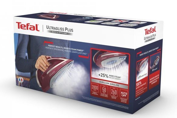 Праска Tefal Ultragliss Plus, 2800Вт, 270мл, паровий удар -260гр, постійна пара - 50гр, керам. підошва, бордовий FV6820E0 фото