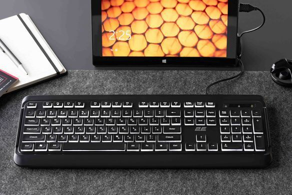 2E Клавіатура мембранна KS120 104key, USB-A, EN/UK, White LED, чорний 2E-KS120UB_UA фото