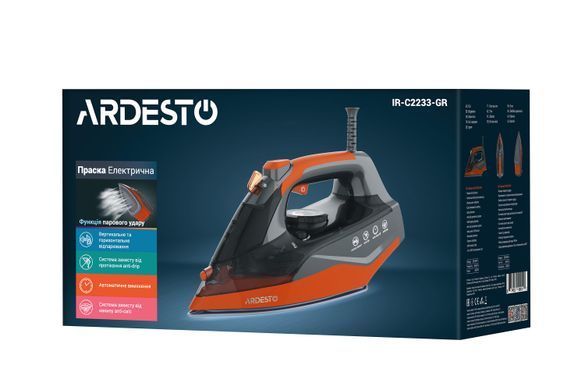 Праска Ardesto IR-C2233-GR, 2200Вт, 340мл, керам. підошва, чорно-помаранчевий IR-C2233-GR фото