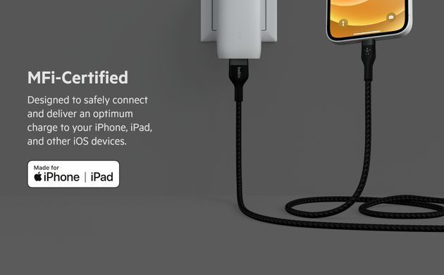 Belkin Кабель USB-A - Lightning витой, силиконовый, с ремешком на магните, 1м, черный CAA010BT1MBK фото