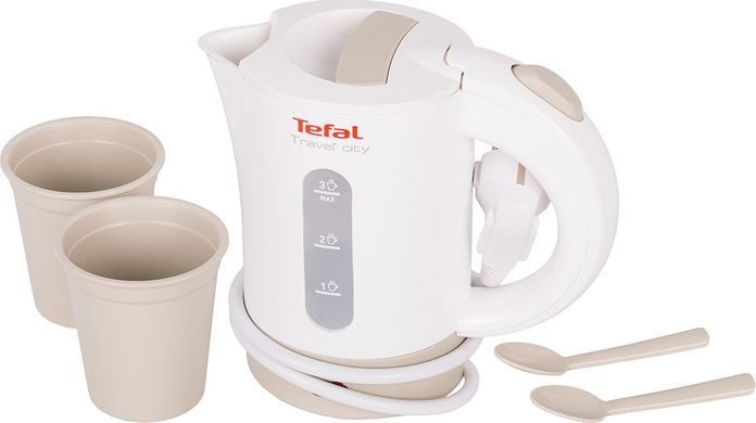 Електрочайник Tefal Travel-o-city&nbsp;, 0,5л, STRIX, пластик, в комплекті 2 склянки + 2 ложки, біло-бежевий KO120130 фото