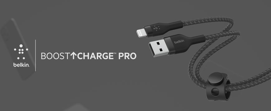 Belkin Кабель USB-A - Lightning витой, силиконовый, с ремешком на магните, 1м, черный CAA010BT1MBK фото