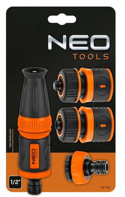 Neo Tools Набір для поливу 1/2", зрошувач ручний прямий, 2 конектори для шланга, конектор для крана 1/2"-3/4" 15-710 фото