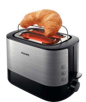 Philips Тостер Viva Collection, 1050Вт, пластик + металл , черный+нерж