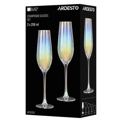 ARDESTO Champagne glasses set Black Mars 250ml, 2pcs, glass, transparent AR2625EL фото